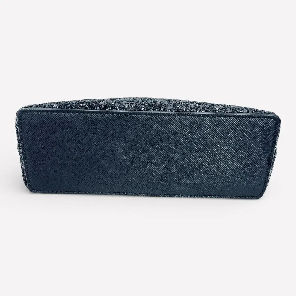 KATE SPADE New York Greta Court Glitter Cosmetic Bag BLACK NEW Travel Glam
